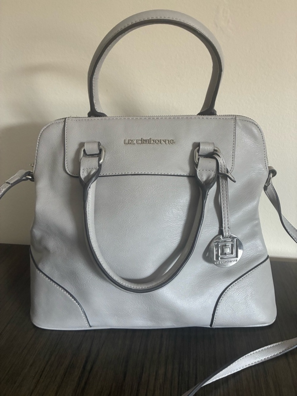 Liz Claiborne Light Gray Leather Satchel with Removable Strap